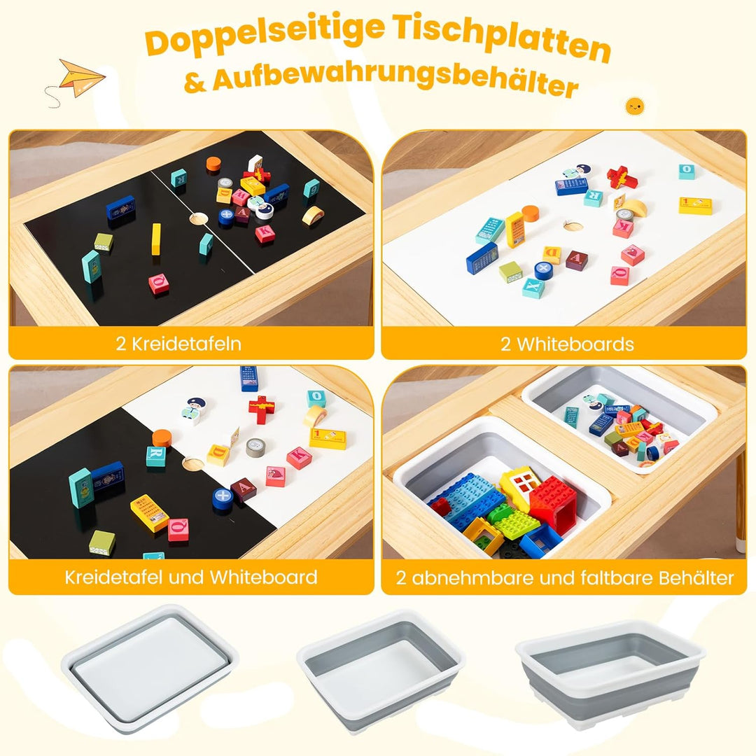 COSTWAY 6 in 1 Kinder Spieltisch, sensorisch Tisch mit doppelseitigen Tischplatte & 2 faltbaren Behä