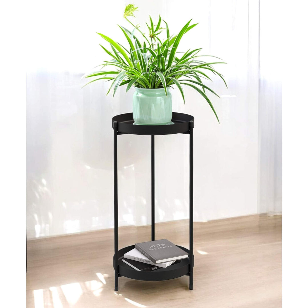 DanDiBo Blumenständer Metall Schwarz Rund 2 Etagen 52 cm 96583 Beistelltisch Blumenhocker Pflanzenst