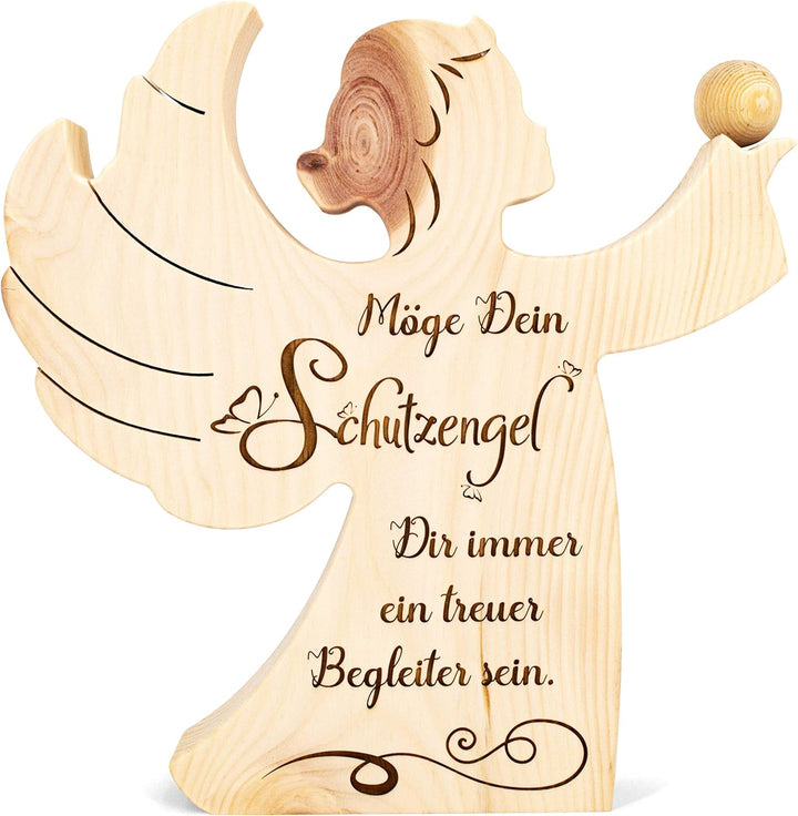sagl.tirol Zirbenengel mit Zirbenkugel - Holzengel mit Gravur - Zirben Engel mit Spruch - Taufgesche