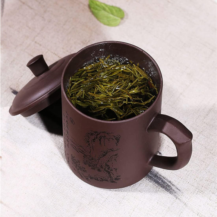 Lila Sand Ton Teetasse 500 ml Chinesische Zisha Teetassen Griff Lippe Tassen (schwarz), Schwarz