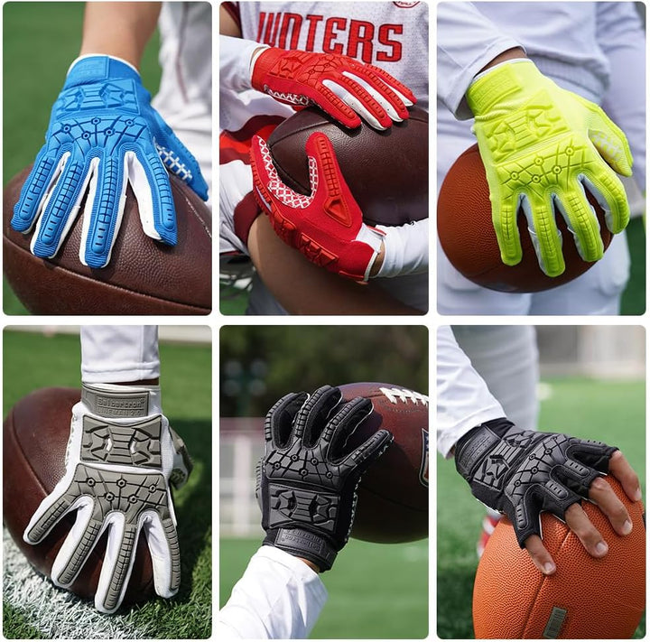 Seibertron Lineman 2.0 Padded Palm Football Receiver Gloves, Flexible TPR Impact Protection Back of