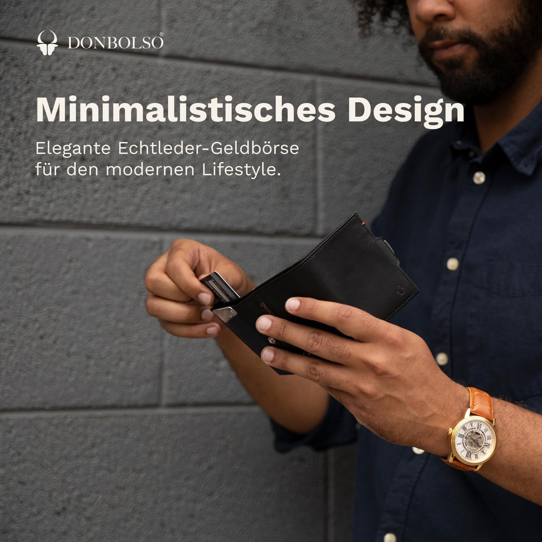 DONBOLSO NextGen BusinessLine, Slim Wallet, Leder mit Münzfach I Geldbeutel mit RFID Schutz I Karten