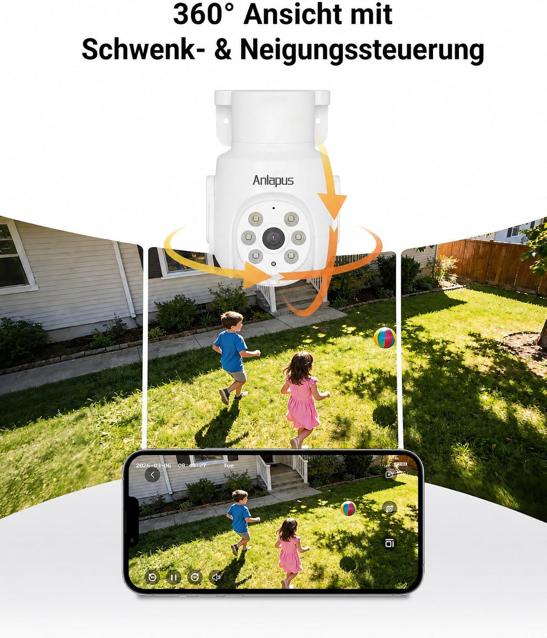 Anlapus 2MP 1080P PTZ Überwachungskamera Aussen Set mit Audio Kabelgebunden | 8CH DVR ohne HDD, 4X 3