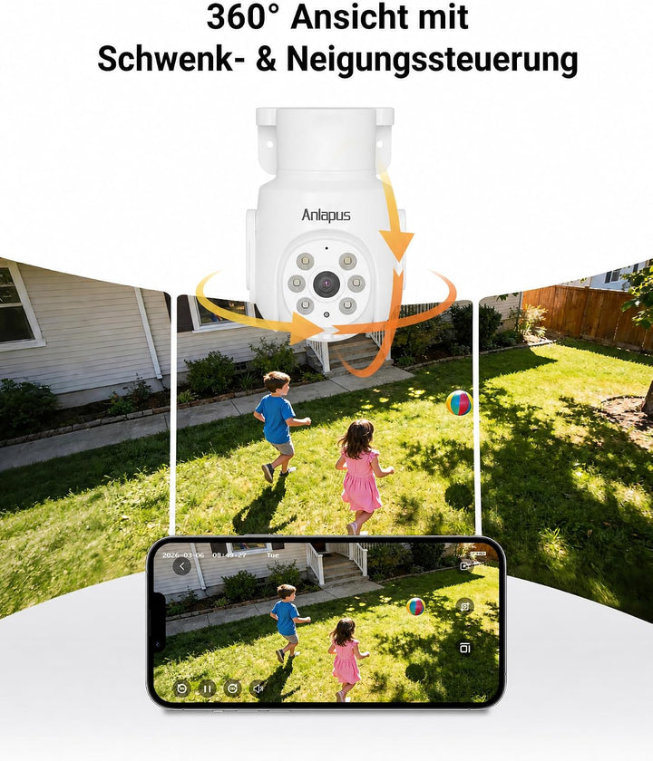 Anlapus 2MP 1080P PTZ Überwachungskamera Aussen Set mit Audio Kabelgebunden | 8CH DVR ohne HDD, 4X 3