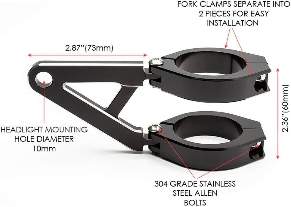Motorrad Scheinwerfer-Halter mit Kurzen Arme für Massgefertigt Projekt Motorrad - Schwarz, 44-45mm,