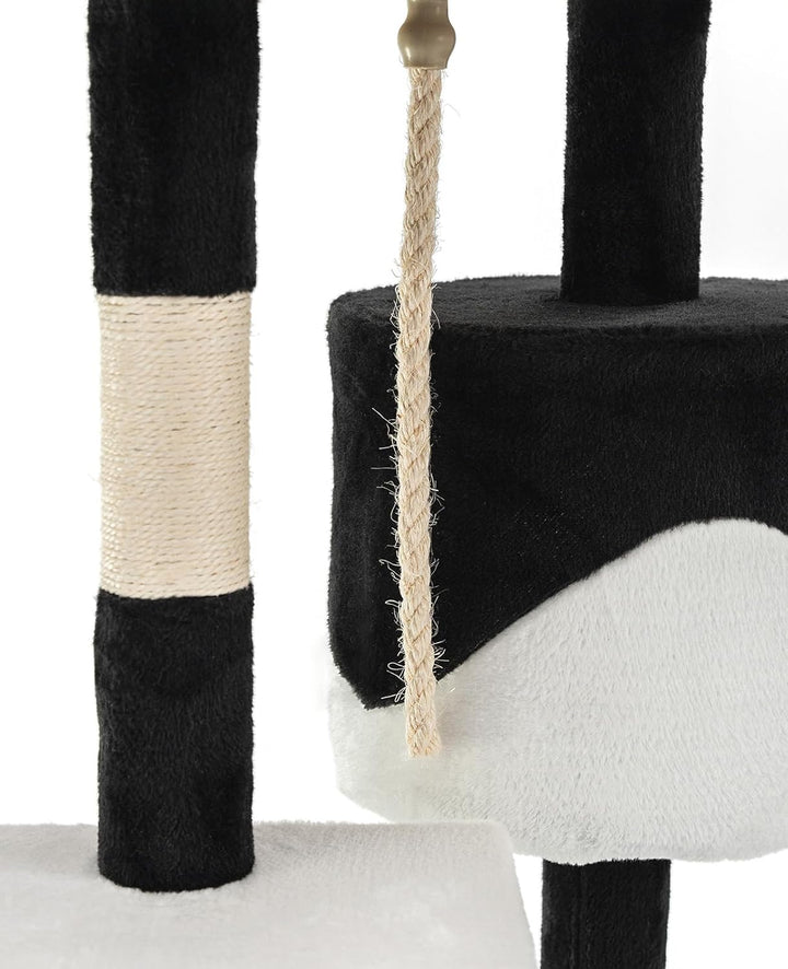 lionto Kratzbaum für Katzen mit 2 Plüschbällen & Spielseil, Höhe 112 cm, Katzenbaum mit Sisalseil &