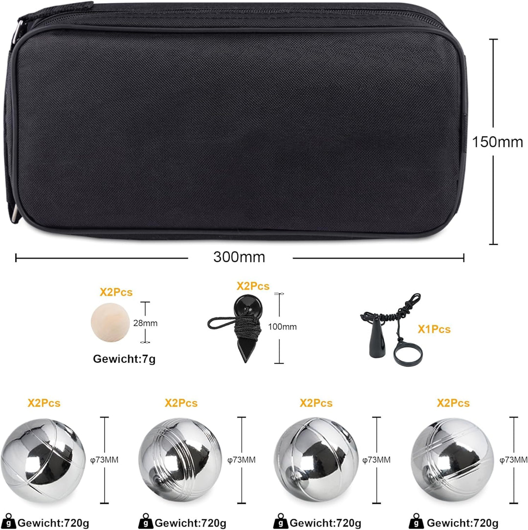 Boule Set 8 Kugeln Metall – Petanque & Boccia Kugeln mit Zielkugel, Magnetischem Kugelheber, Abstand