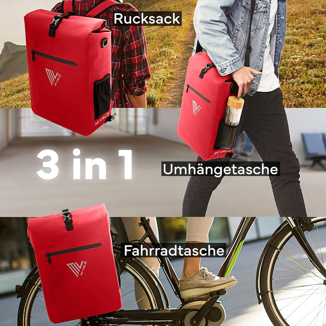 MIVELO Fahrradtasche für Gepäckträger - 3in1 Gepäckträgertasche Rucksack Umhängetasche - 100% wasser