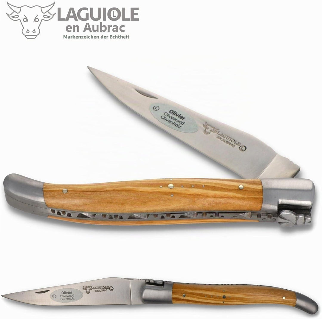 Laguiole en Aubrac Taschenmesser L0212OLIF 12 cm matt, Backen matt, Griffschalen Olivenholz