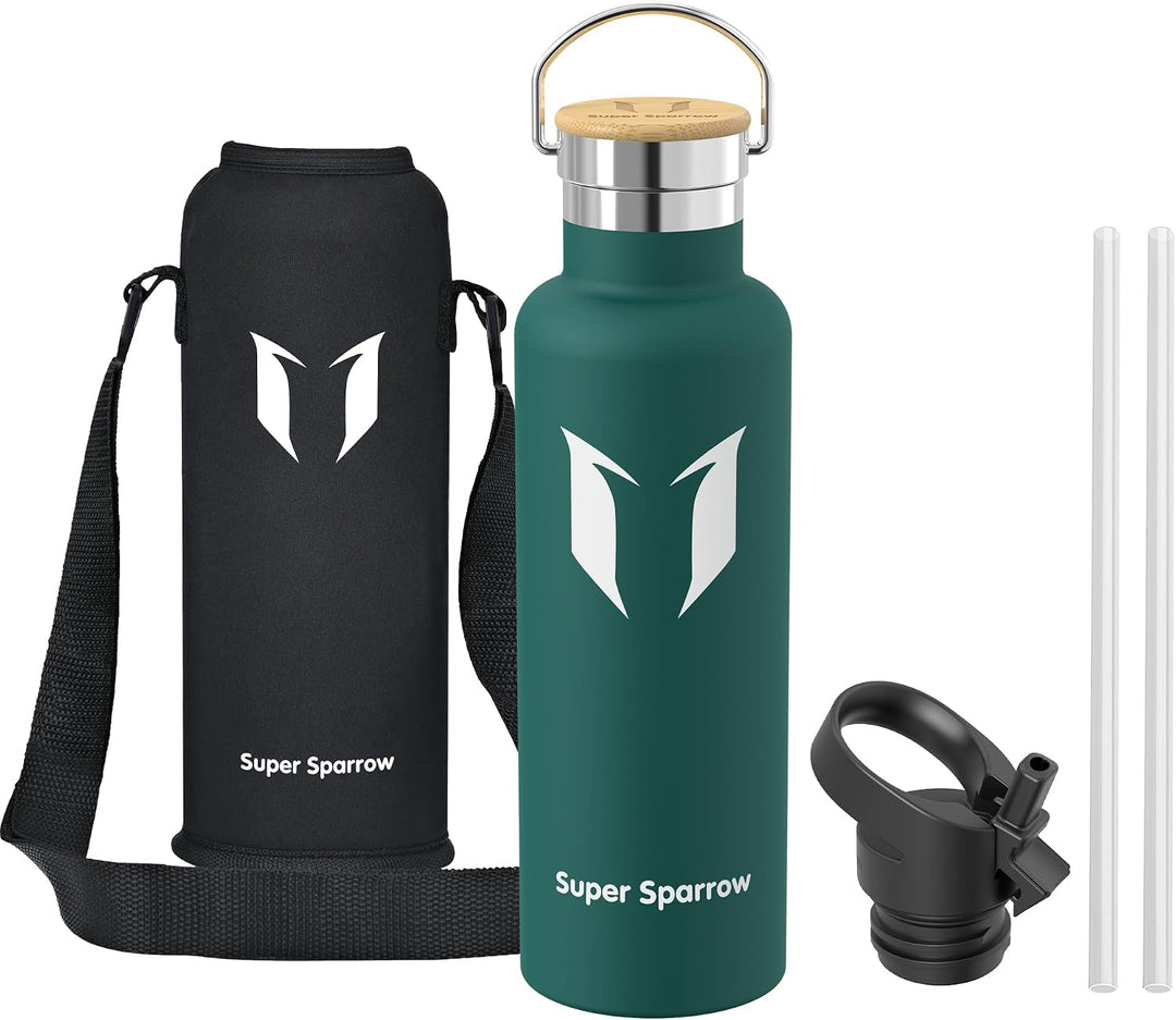 Super Sparrow Trinkflasche Edelstahl - 350ml/500ml/620ml/750ml/1L - Auslaufsicher Thermoskanne, BPA-