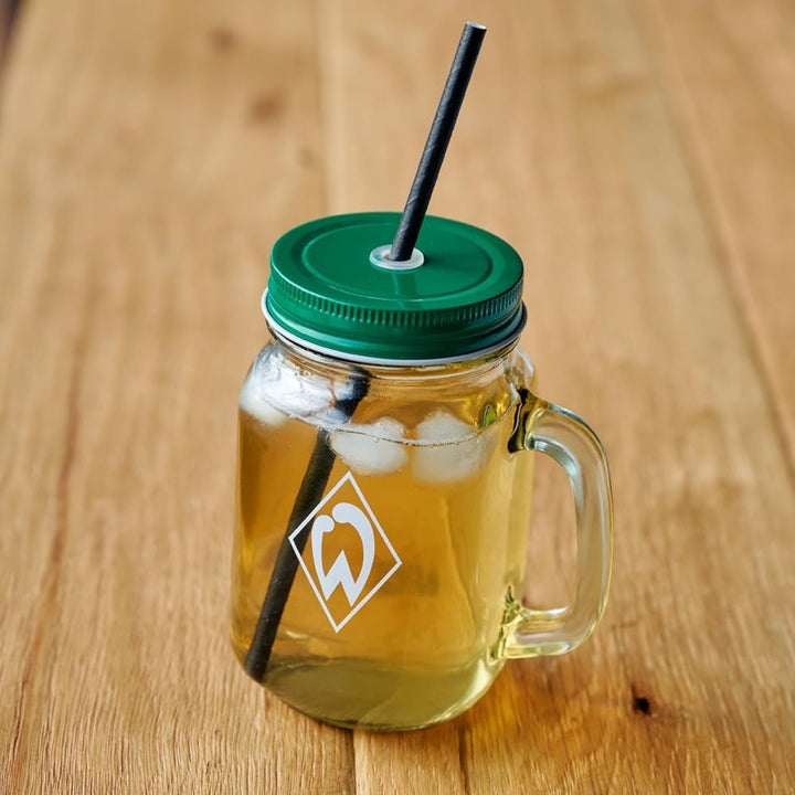 SV Werder Bremen Henkelglas 2er Set Outdoor Trinkglas Glas mit Deckel SVW - plus Lesezeichen I love
