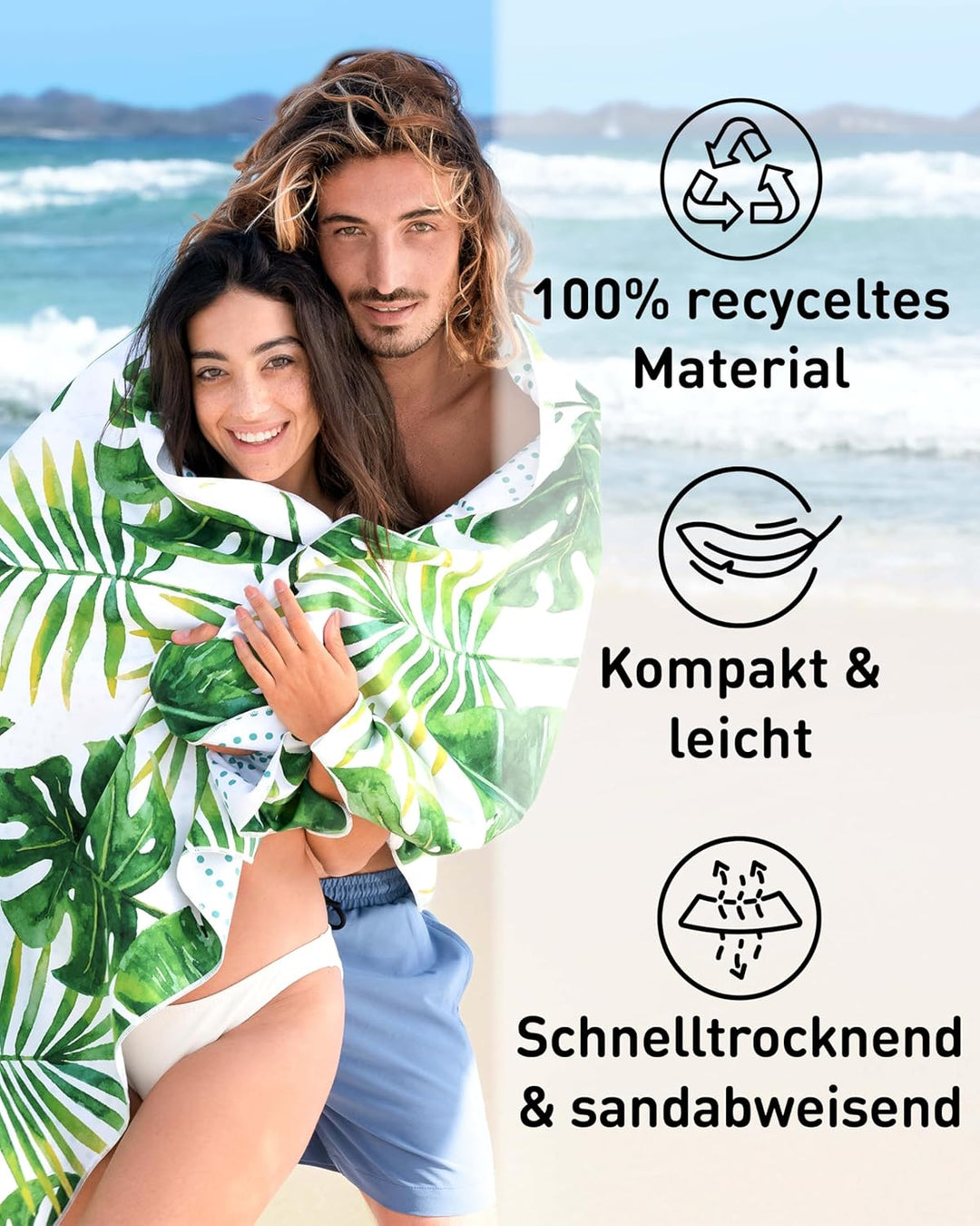 Fit-Flip Strandtuch XXL aus Mikrofaser - leicht und schnelltrocknend - 100% recyceltes Strandhandtuc
