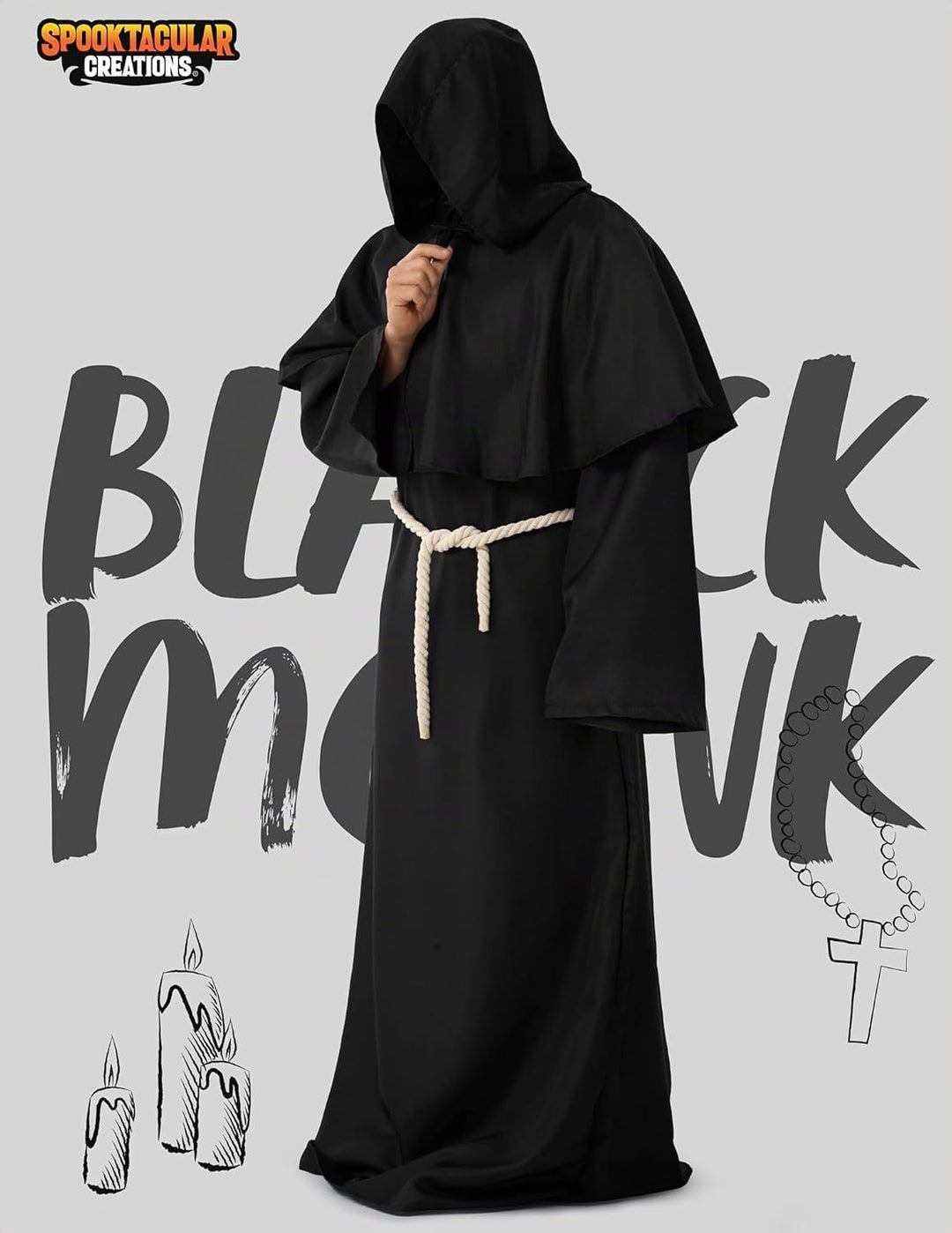 Spooktacular Creations Robe Mönch Kostüm mit Kapuze für Erwachsene Halloween Kostüm Priester Kostüm