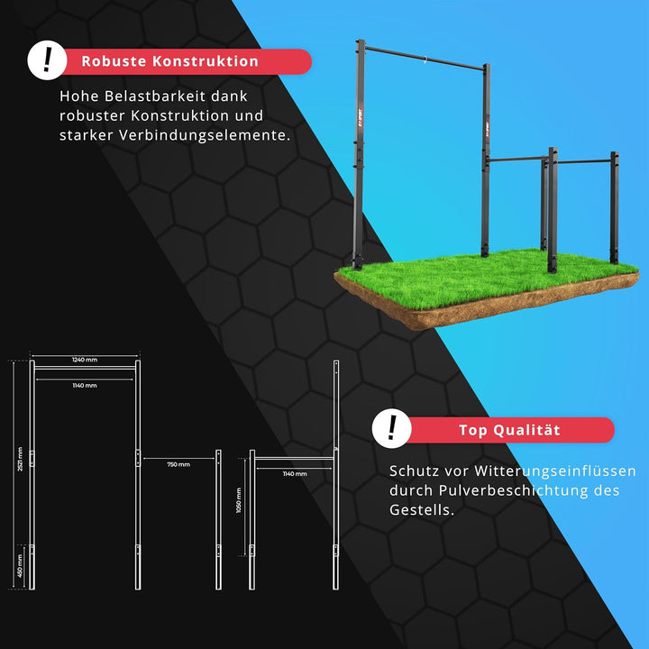 K-Sport: Stationäre Outdoor Klimmzugstange + Dip Station I Wetterfeste Kraftstation mit Pull-Up Bar