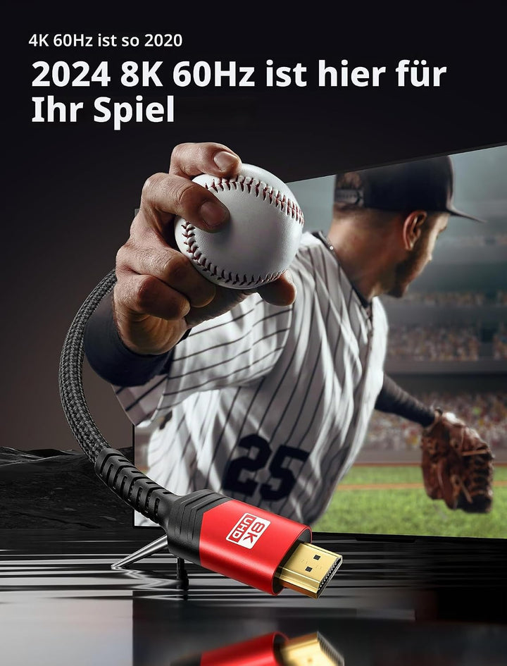 JSAUX 10K 8K HDMI Kabel 1.8M, HDMI 2.1 Kabel Highspeed Ethernet 48Gbps 8K@60Hz, 4K@120Hz, UHD HDR 10