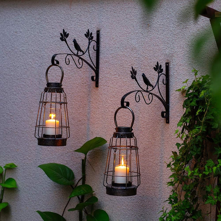 NUPTIO Vintage Kerzenlaternen Dekorativ mit Griff Rustikale Tragbare Säule Kerzenhalter mit Glas Sch