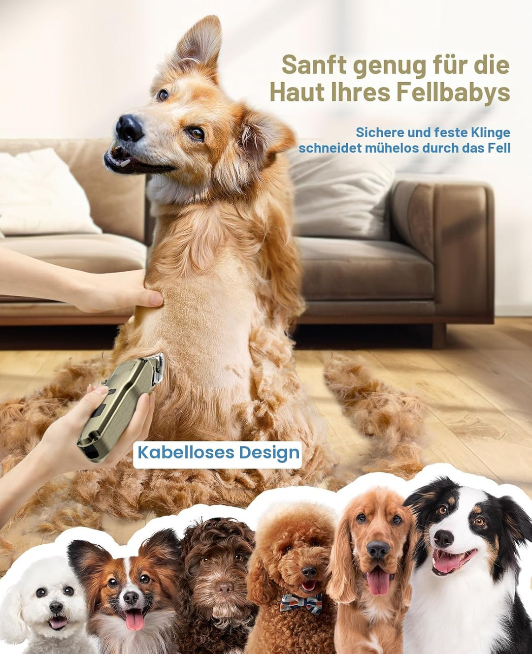 oneisall Leise Hundeschermaschine dichtes fell, IPX7 Wasserdichtes Schermaschine Hund Katze, Profi H