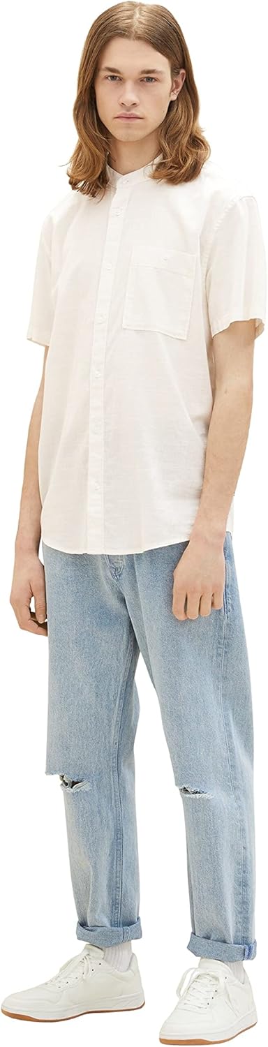 TOM TAILOR Denim Herren Kurzarm-Hemd mit Brusttasche XL 12906 - Wool White, XL 12906 - Wool White