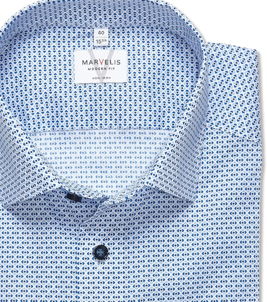 Marvelis Herren Businesshemd Langarm 723014,Rotationsdruck,Modern Fit,New Kent 42 Bleu 11, 42 Bleu 1
