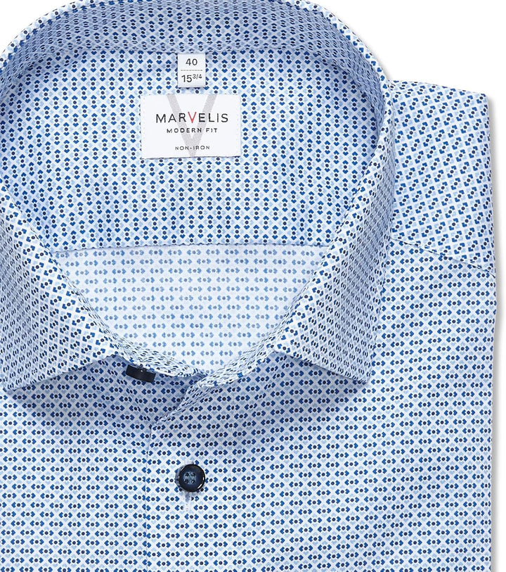 Marvelis Herren Businesshemd Langarm 723014,Rotationsdruck,Modern Fit,New Kent 42 Bleu 11, 42 Bleu 1
