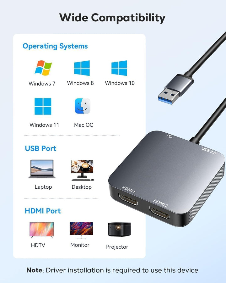 ABLEWE USB 3.0 USB Hdmi Adapter, HDMI zu USB Audio Video Grafikkonverter Kabel für Laptop Monitor De