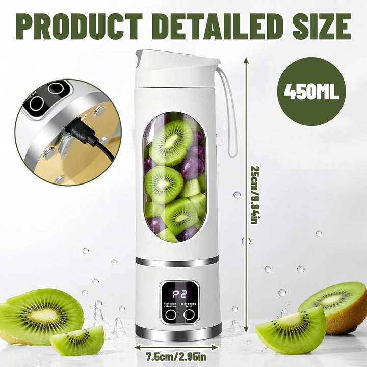Tragbarer Mixer 450ml, wiederaufladbarer Mini-Standmixer mit LED-Display und 12 Klingen, kompakter S