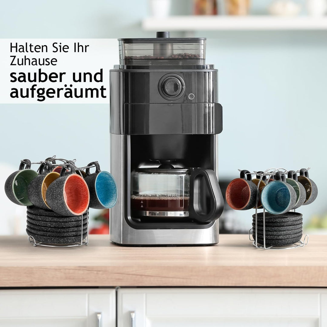 MIAMIO - Espressotassen 80 ml - Las Palmitas Collection (Dunkelgrau) | mit Untertassen, aus Keramik,