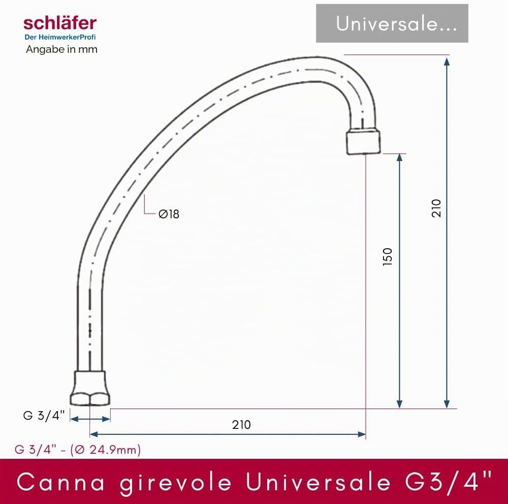 Schläfer 400811 | HU-Auslauf für Stand- und Wandarmatur | 200 mm | HU-Rohrauslauf mit Mischdüse M22,