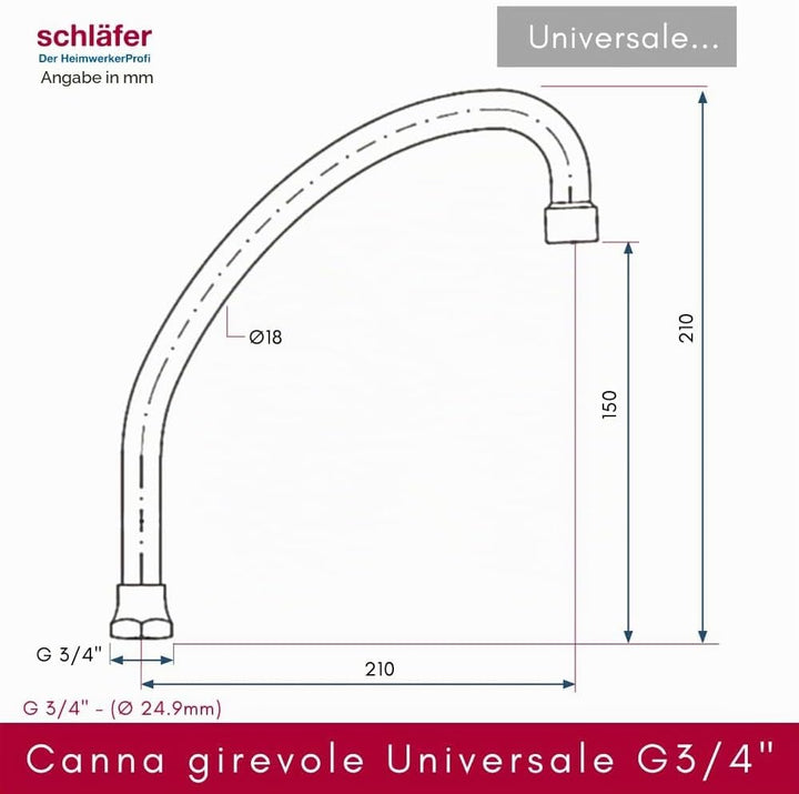 Schläfer 400811 | HU-Auslauf für Stand- und Wandarmatur | 200 mm | HU-Rohrauslauf mit Mischdüse M22,