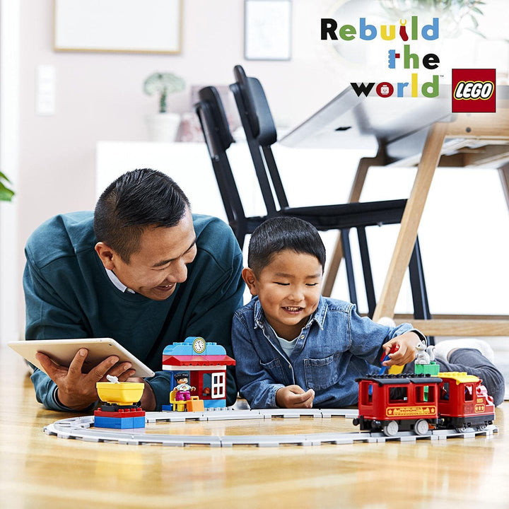 LEGO 10874 DUPLO Dampfeisenbahn, Spielzeugeisenbahn mit Licht & Geräuschen und Push-&-Go-Motor, Spie