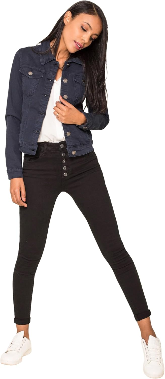 Nina Carter J212 Damen Slim-Fit Jeansjacke – Farbige Übergangsjacke mit Kent-Kragen und Taschen – Fr