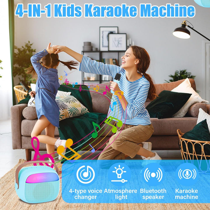 Karaoke Maschine Kinder mit 2 Drahtlosen Mikrofonen, Tragbares Bluetooth KTV Anlage, Lautsprecher mi