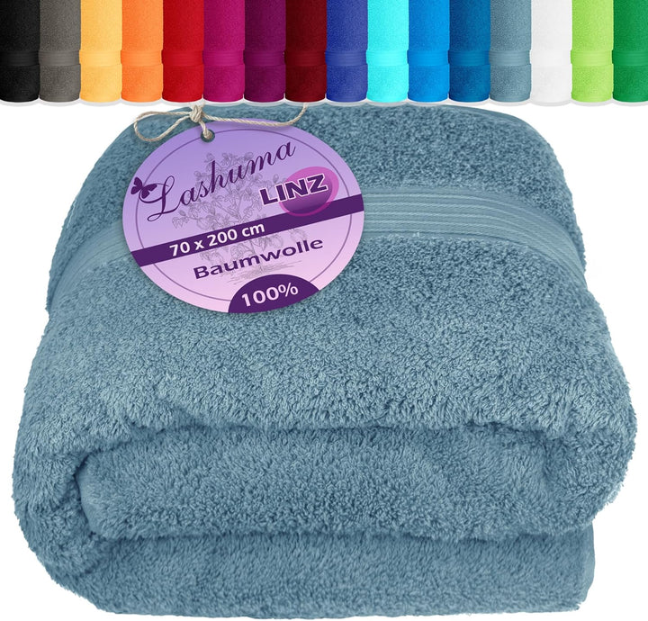 Lashuma Badehandtuch Herren Linz, Saunatuch Blau - Taubenblau, saugstarkes Strandtuch 70x200 70 x 20