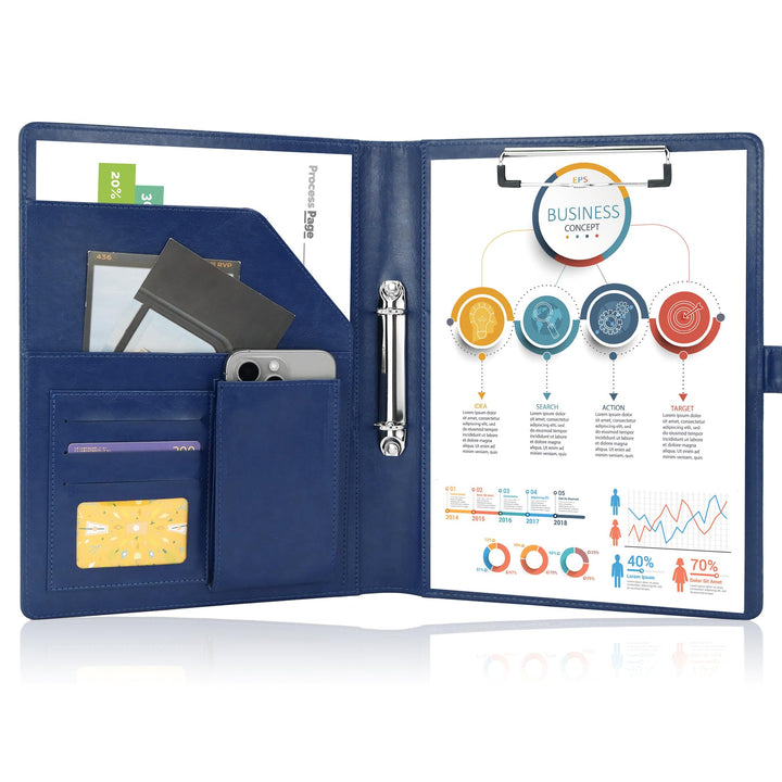 Schreibmappe 2 Ringbuch A4 Konferenzmappe Magnetischer Verschluss Wasserdicht Organizer Mappe Dokume
