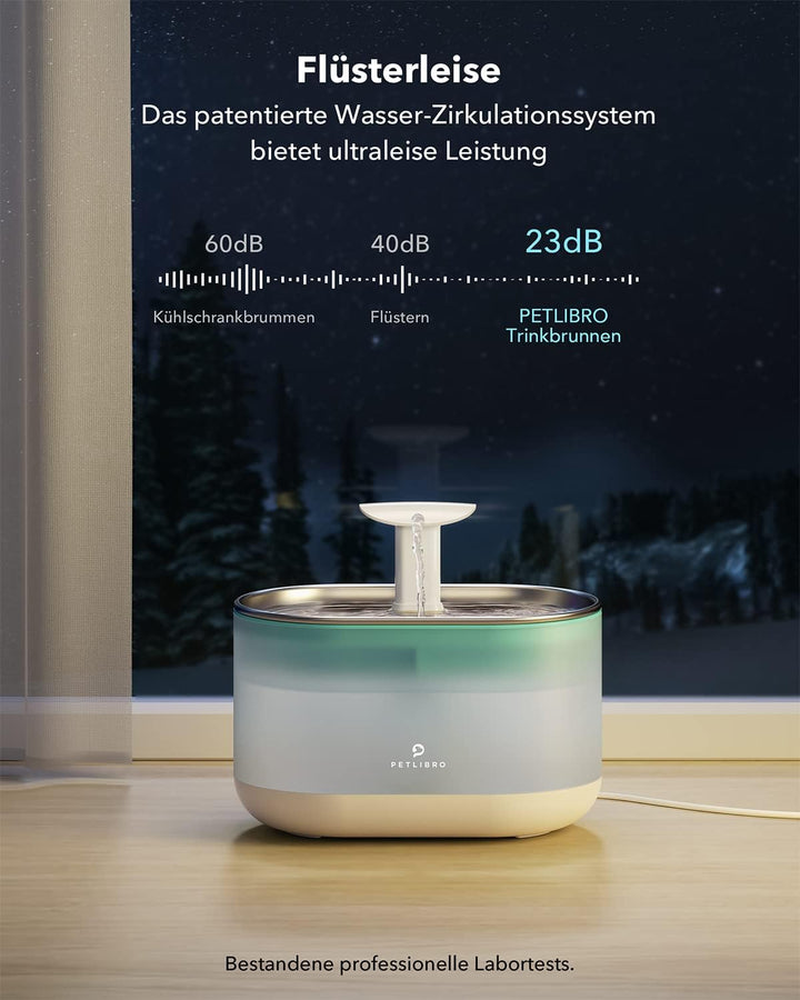 PETLIBRO Trinkbrunnen für Katze Ultraleise, 2,1L Capsule Katzenbrunnen Edelstahl für Katzen, Zwei Du