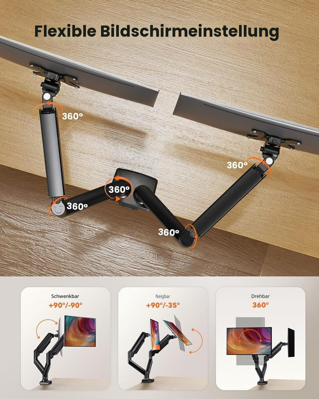 ErGear Monitor Halterung 2 Monitore für 17 bis 32 Zoll Bildschirme, Bildschirmhalterung 2 Monitore,