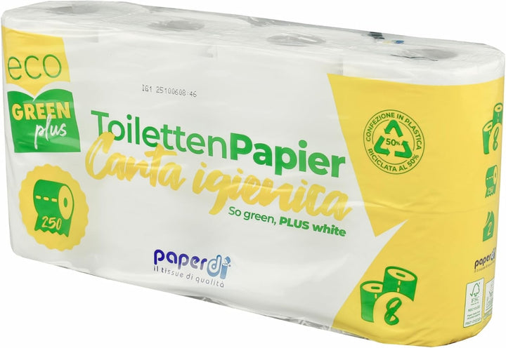 64 Rollen Toilettenpapier | 2-lagig | je 250 Blatt | besonders weiches, saugfähiges Papier| günstige