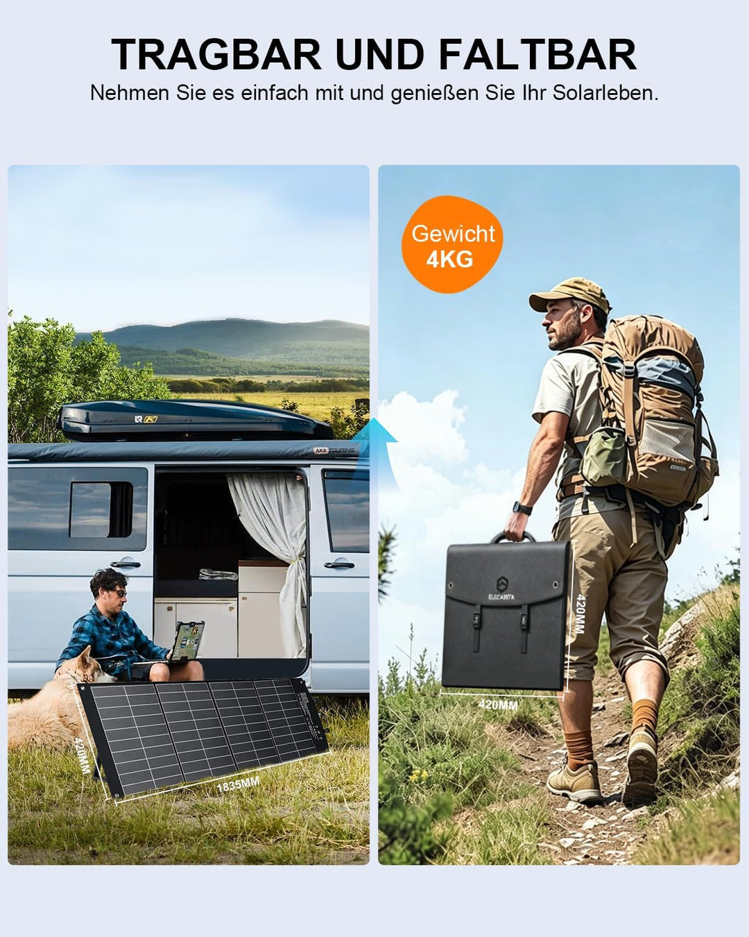 ELECAENTA 120W Faltbar ETFE Solarpanel Tragbarer Monokristallinem Solar Ladegerät Typ-C PD45W USB QC