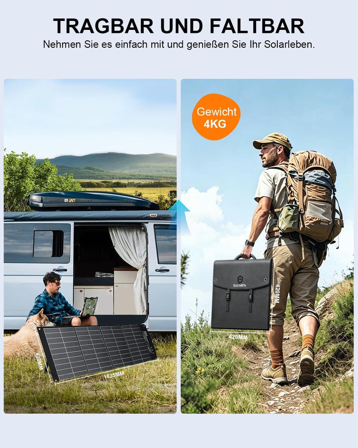 ELECAENTA 120W Faltbar ETFE Solarpanel Tragbarer Monokristallinem Solar Ladegerät Typ-C PD45W USB QC