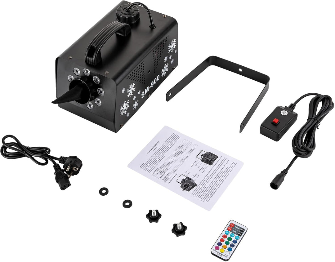 900W Schneemaschine Schneekanone mit 12 LED RGB Lichtern und 3 Beleuchtungsmodi, Weisse Schneeflocke