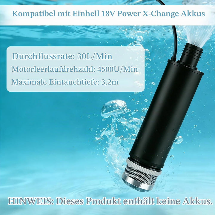 Tragbare Wasserpumpe für Einhell 18V Batterie (Keine Batterie), Akku Tauchpumpe 30L/Min Lift 15FT 12