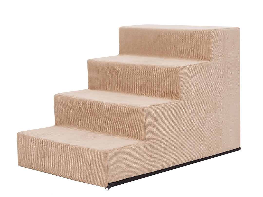 PillowPrim Tiertreppen Einganghilfe Kleinere Hunde Stufen Rampe Katzentreppe 4 Stufen Gross Beige Hö