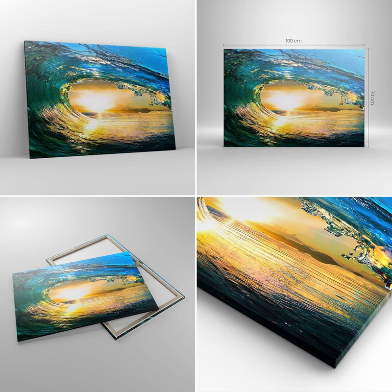 Bilder auf Leinwand 100x70cm Leinwandbild Ozean Welle Sonne Klima Gross Wanddeko Bild Schlafzimmer K