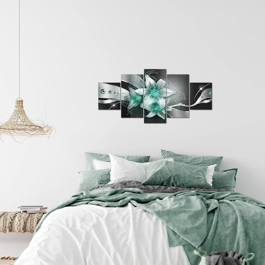 Runa Art Wandbilder Blumen Lilien 5 Teilig Bild auf Vlies Leinwand Deko Wohnzimmer Abstrakt Schwarz