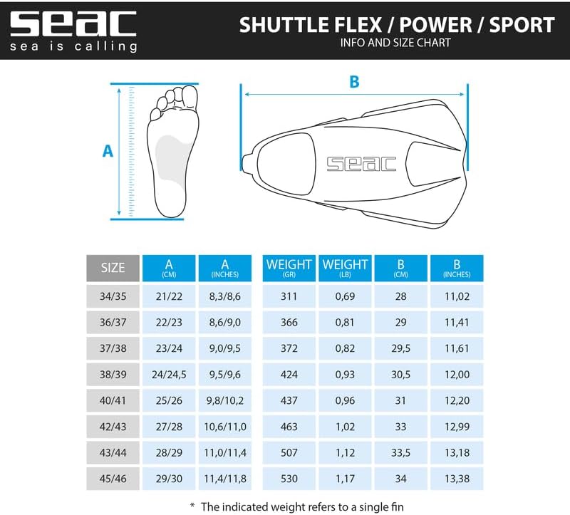 Seac Unisex Shuttle Schwimmflossen aus 100% Silikon, kurz, für Kraft- oder Cardio-Training 38/39 EU