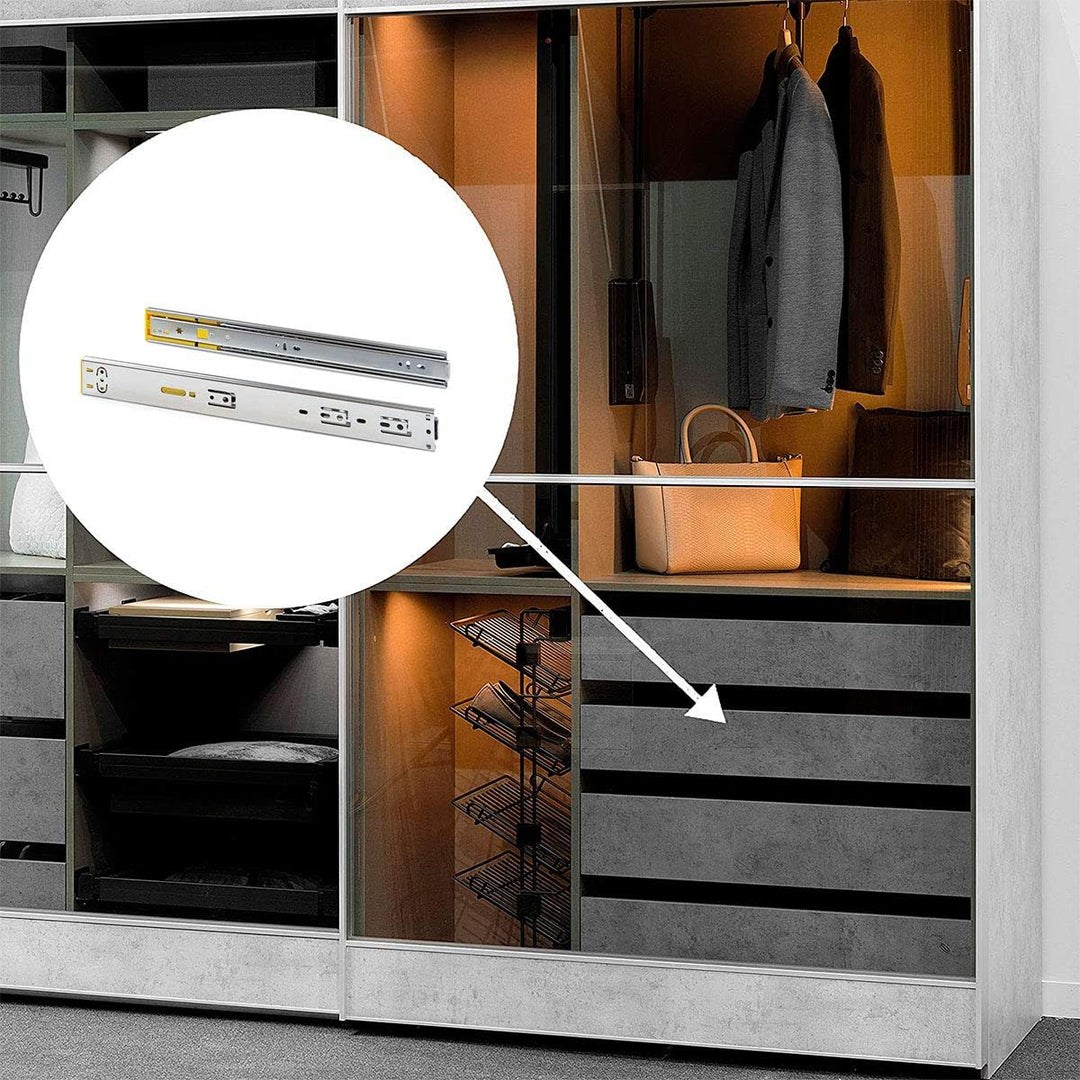 Emuca - Satz Führungen für Schublade 45x600mm, Set Schubladenführungen vollauszug mit Rollen, Kugela
