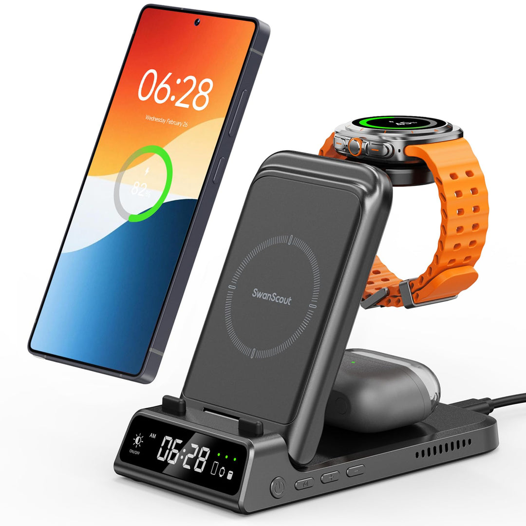 SwanScout Induktive Ladestation für Samsung, Kabelloses Ladegerät für Samsung Galaxy S24 Ultra, 3 in