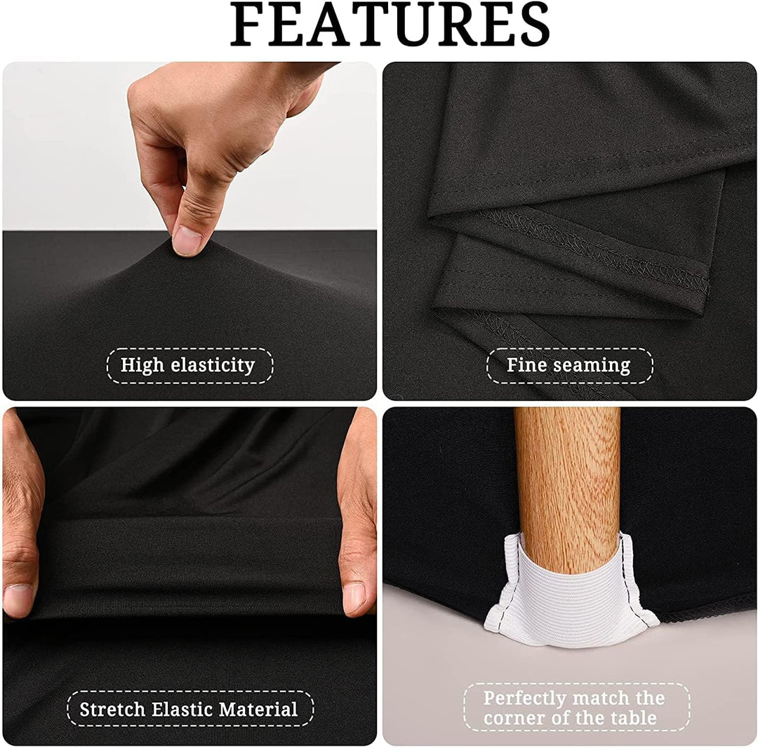 6PCS 6-Fuss Schwarze Tischdecke,Spandex Dehnbare elastische Tischdecke,rechteckige Cocktail-Tischdec