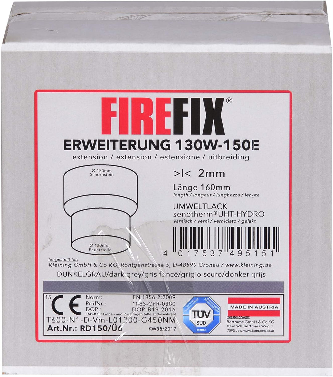 FIREFIX RD150/Ü6 Übergangsstück (Erweiterung) für 2 mm Starke Rauchrohre, dunkelgrau lackiert, von 1