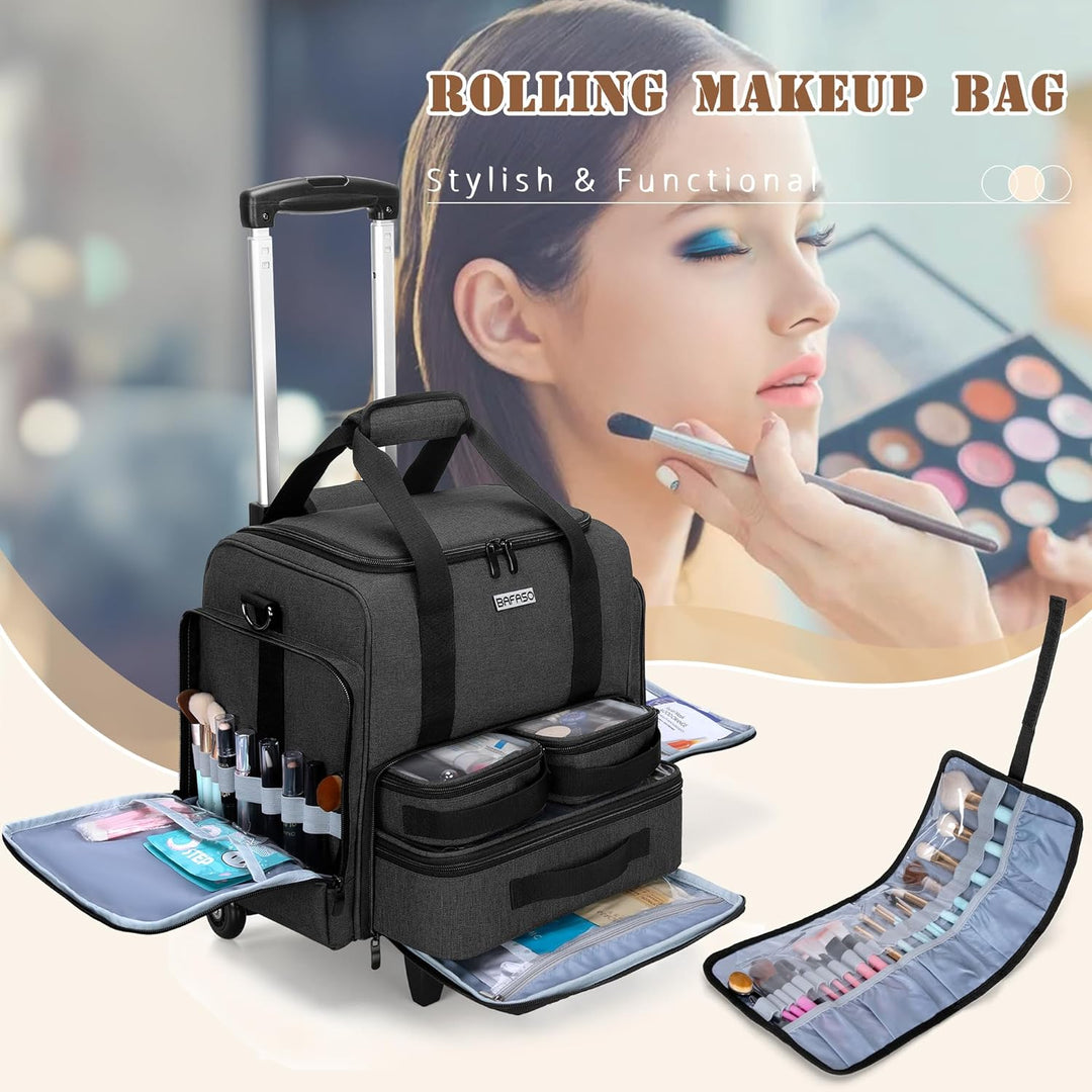 BAFASO Kosmetikkoffer Trolley, Make up Koffer Gross, Schminkkoffer Damen mit Rollen, Abnehmbar Kosme